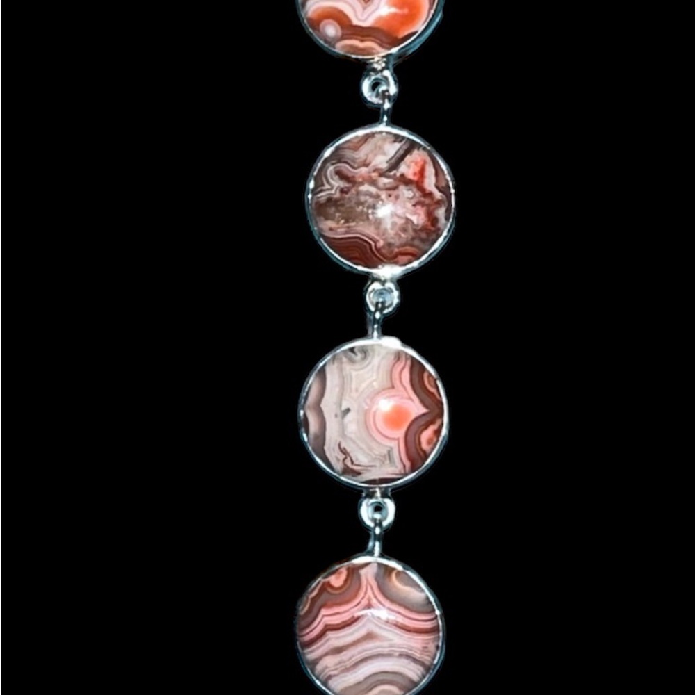 Solid Sterling Silver Crazy Lace Agate Bracelet. - image 2